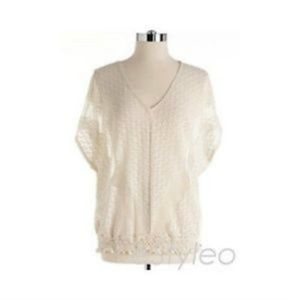 Guess Caftan Tunic Lace Sheer Top Blouse White